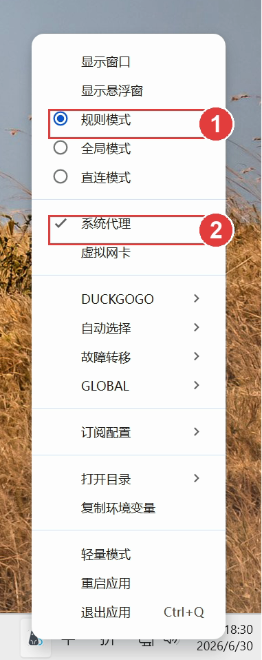 托盘菜单操作